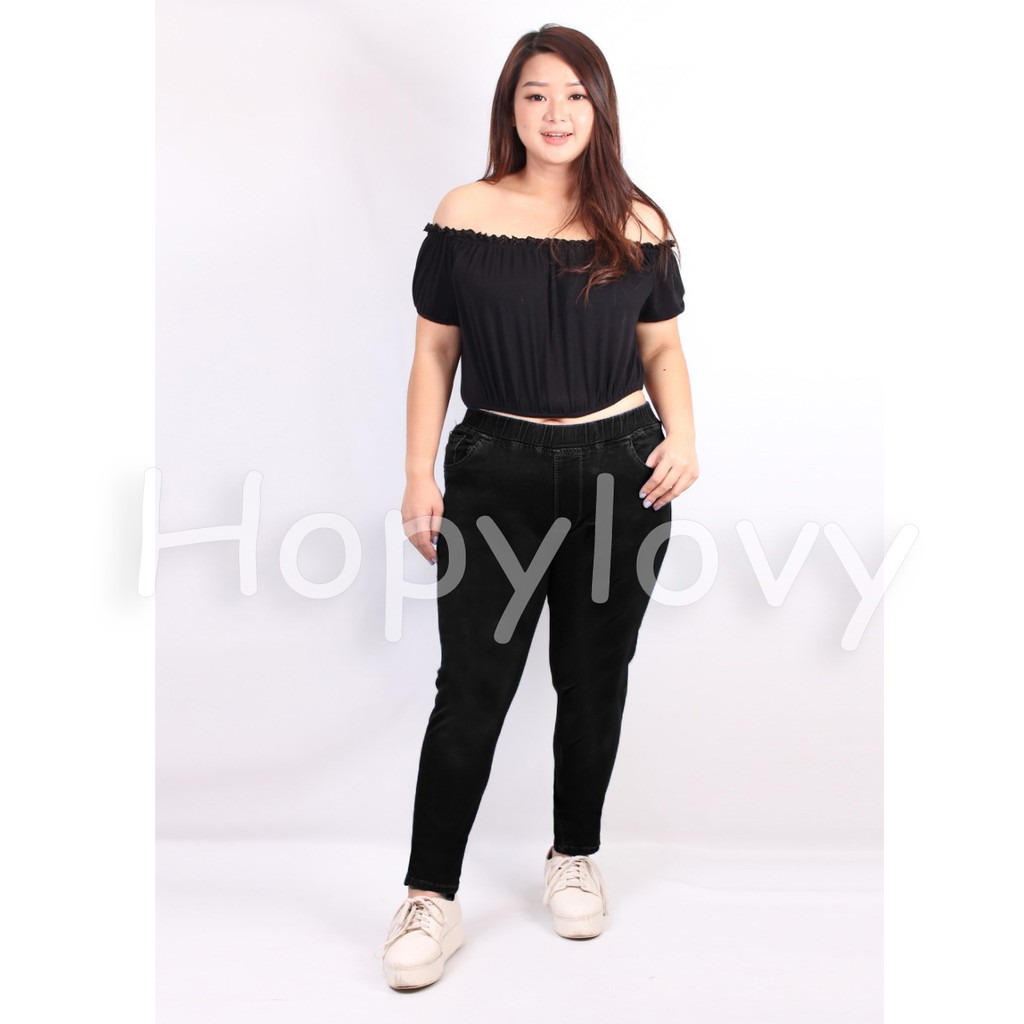 HOPYLOVY - Celana Jeans Pinggang Karet / Legging Jeans Wanita Size Besar / Jegging Jumbo