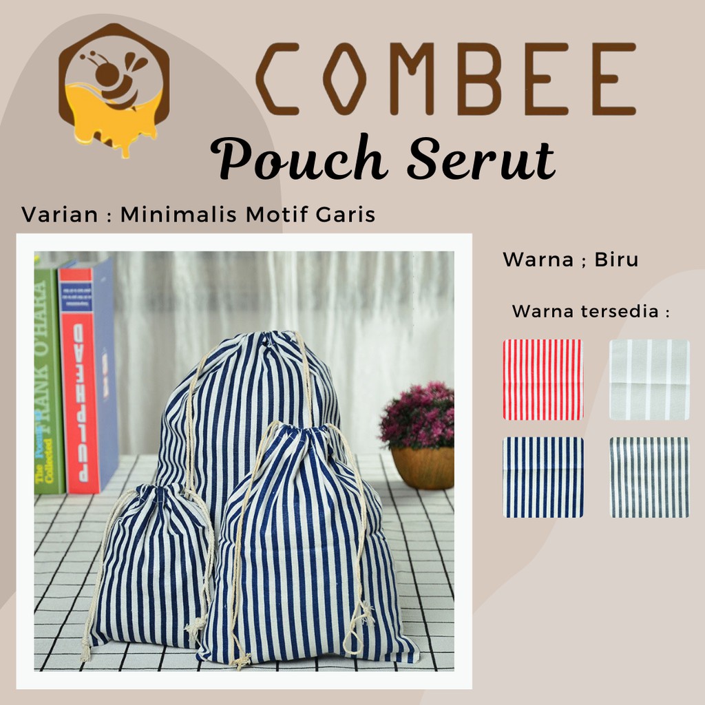 Pouch Serut / Serbaguna / Souvenir / Minimalis Motif Garis