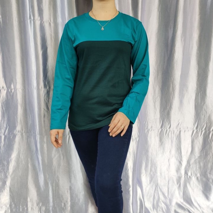 kaos reglan polos kombinasi TOSCA-HIJAUBOTOL uk 20 22 S M L XL XXL