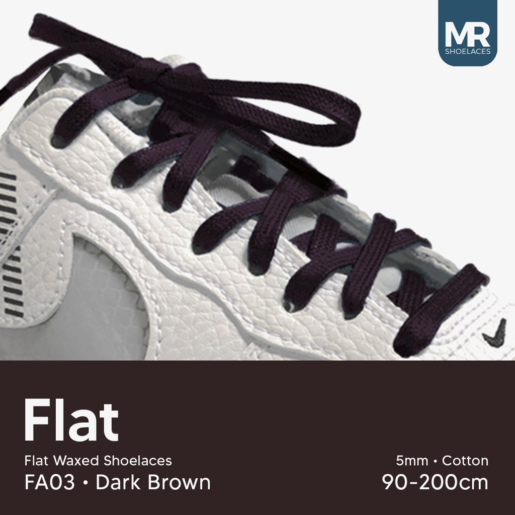 MR Shoelaces FA03 Dark Brown - Tali Sepatu Lilin 5mm Gepeng Flat Pipih (Waxed Laces) 90cm 100cm 120cm 200cm - Premium Shoelace Coklat