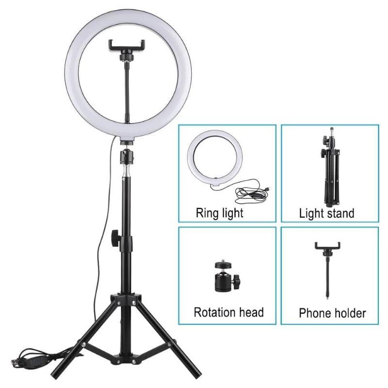 (JC) RINGLIGHT PLUS TRIPOD 2.1 M FOR STREAMING AND SELFIE 26CM