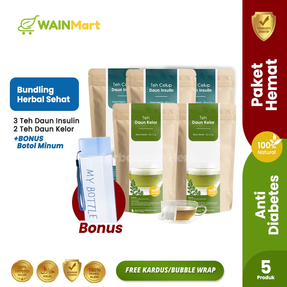 PAKET LENGKAP ANTI DIABETES (3 PCS TEH CELUP INSULIN + 2 PCS TEH CELUP KELOR)