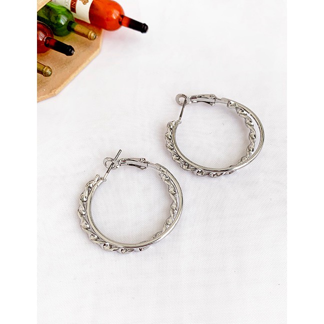 LRC Anting Tusuk Fashion Alloy Twist Double Circle Earrings D84444