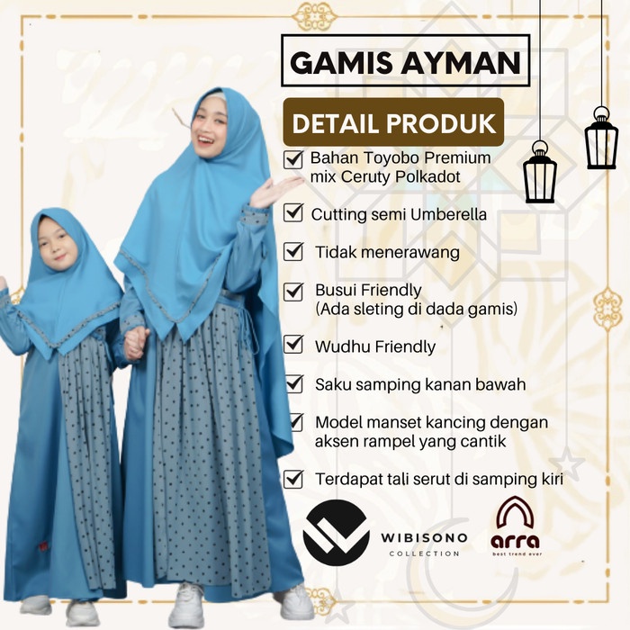 Sarimbit Keluarga Arra Baju Koko Gamis Ayah Ibu Anak YU15 SERIES AYMAN WARNA BLUE BIRU ORIGINAL BRAND ARRA Premium Baju Couple Lebaran Keluarga Muslim 2