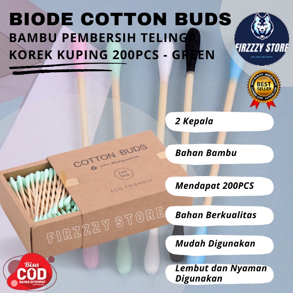 Biode Cotton Buds Bambu Pembersih Telinga Korek Kuping 200PCS