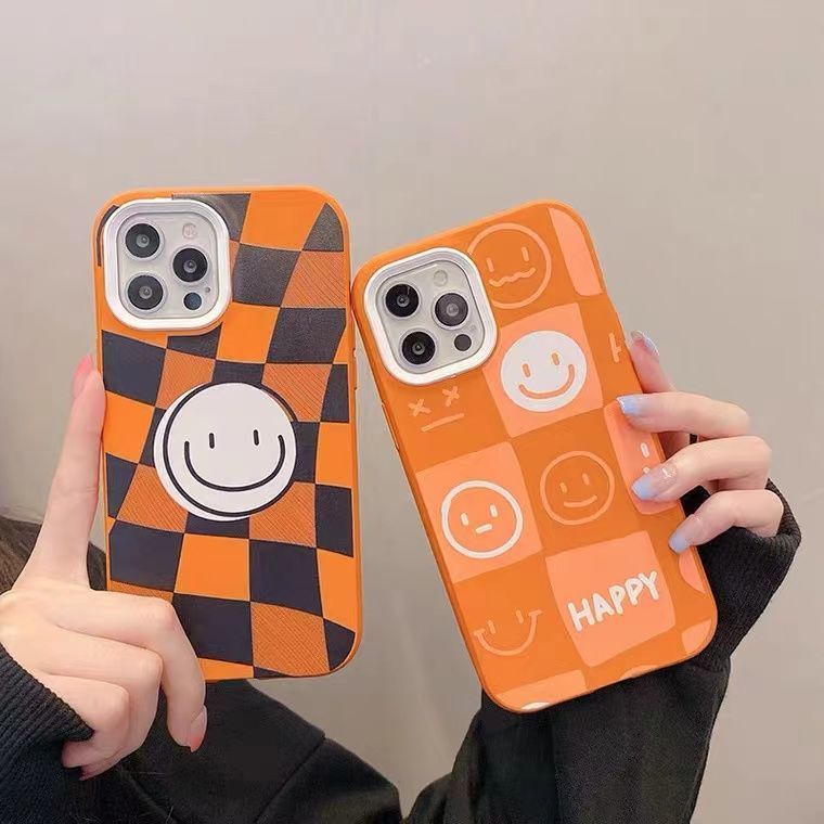 Case Motif Kotak-Kotak Smiley Face Untuk iphone 12 13 11 Pro Max X Xs Max Xr Kos3