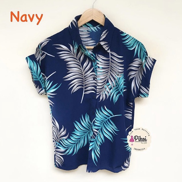 Kemeja lengan pendek motif bunga / kemeja hawaii murah / kemeja summer lucu / kemeja satin cewe 2206