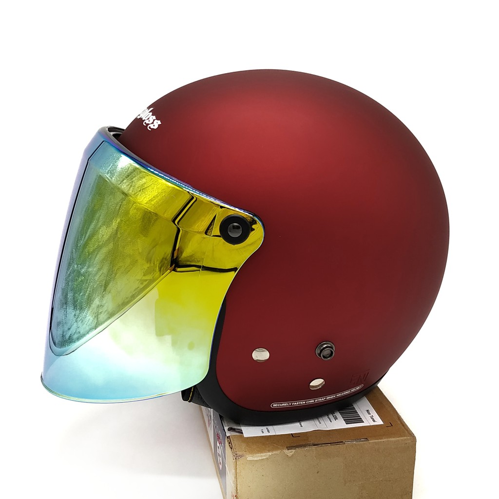 Helm Cargloss Retro Red Doff + Kaca Iridium Gold