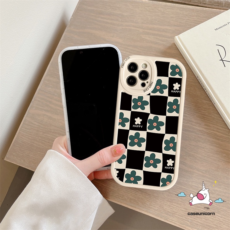 IPHONE Kompatibel Untuk Iphone7 8plus 6 6s Plus 11 13 12 14 Pro MAX XR X XS MAX Se2020 8plus 7plus Fashion Kotak-Kotak Bunga TPU Soft Phone Case Flower Cover