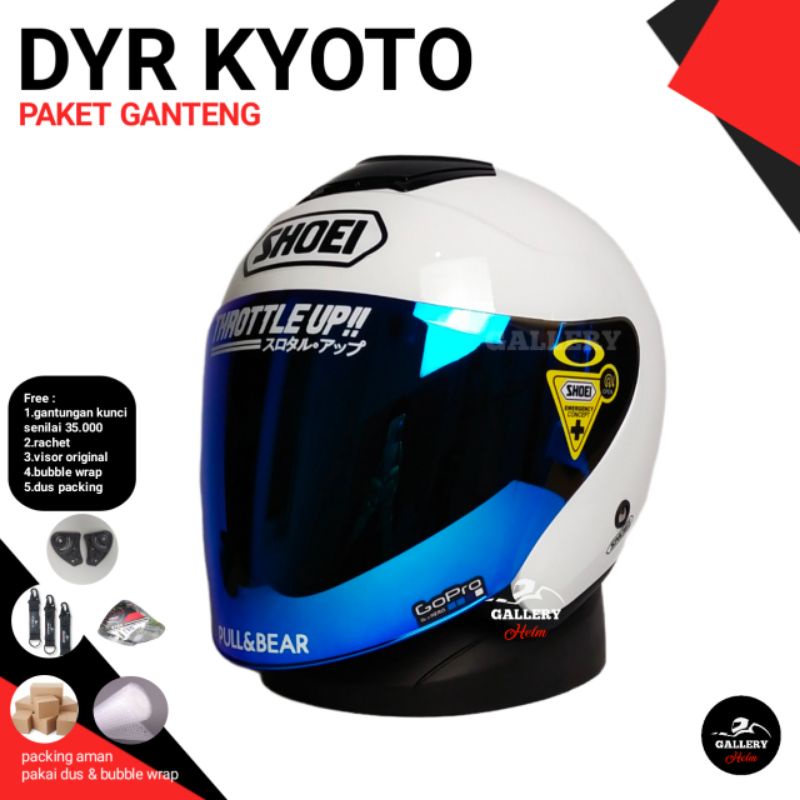 HELM KYOTO DYR PAKET GANTENG | SUDAH TERPASANG STIKER SHOEI | REPLIKA KYT KYOTO PUTIH-3