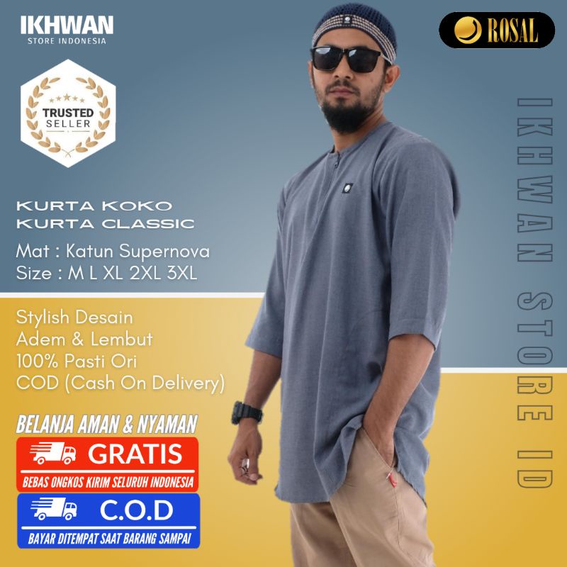 Koko pria dewasa - Baju Muslim laki laki - kurta pakistan - Pakaian pelapis kaos saat sholat