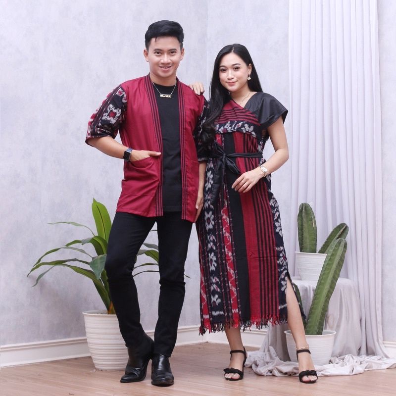 Couple Tenun Etnik AURORA - Setelan Tenun Kimono dan Dress