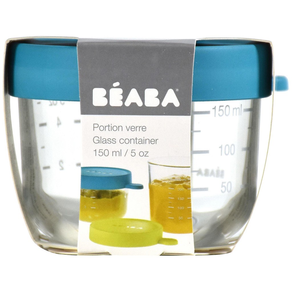 Beaba Baby Conservative Jar Glass 150ml Blue - Wadah Makanan Kaca / TEMPAT MAKANAN BAYI / mpasi / beaba wadah kaca / beaba glass jar