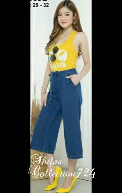 Celana Kulot Soft Jeans Pendek 7/8 , Size Standar (40-60 kg) dan Jumbo (B 60-80 kg)