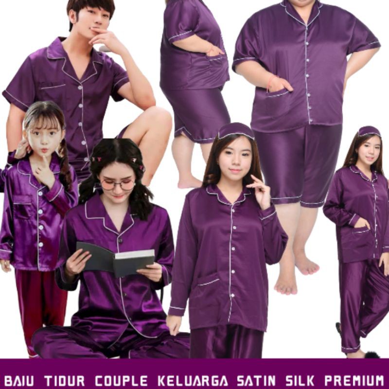 piyama satin polos keluarga couple