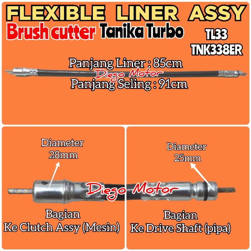 TL33 TNK338 Fleksibel Liner Assy Sarung Seling Komplit Mesin Potong Rumput 2tak Tanika Turbo 338ER 3