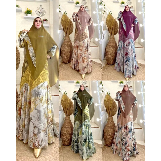 Dress Rihana Premium By Yodizein Syar'i • Gamis Set Khimar Printing