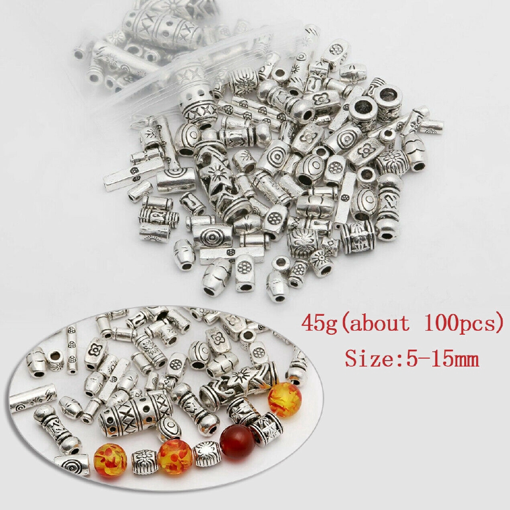 100pcs Manik-Manik Spacer Bahan Metal Warna Silver Untuk Membuat Perhiasan Gelang