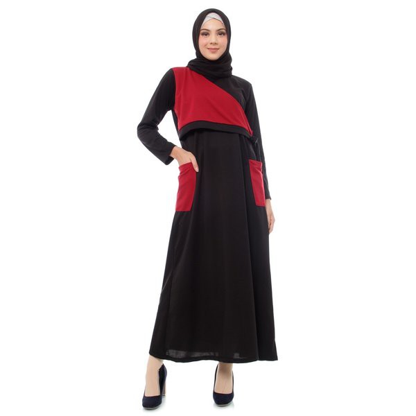 Mybamus Yava Pocket Dress Black-Maroon M14806 R3S4