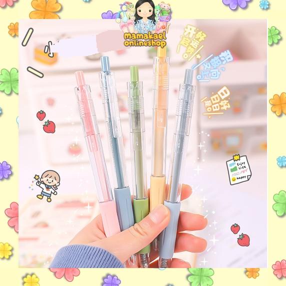 

[(BAYAR DITEMPAT) 1 set 5 pcs pulpen transparan warna macaron pastel minimalis aesthetic lucu cute simple tinta hitam MK1309