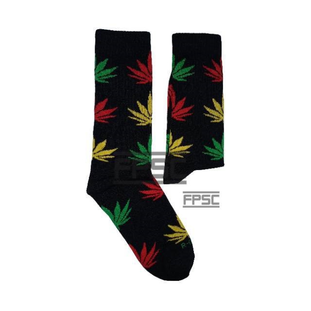 Kaos kaki motif rasta daun ganja warna warni tebal old school