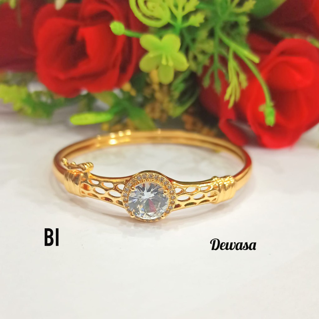 Gelang Bangkok TITANIUM Dewasa Permata Zircon Gold perhiasan wanita