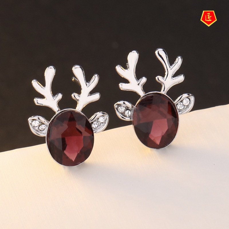 [Ready Stock]Women's Multi-Color Antlers Crystal Stud Earrings