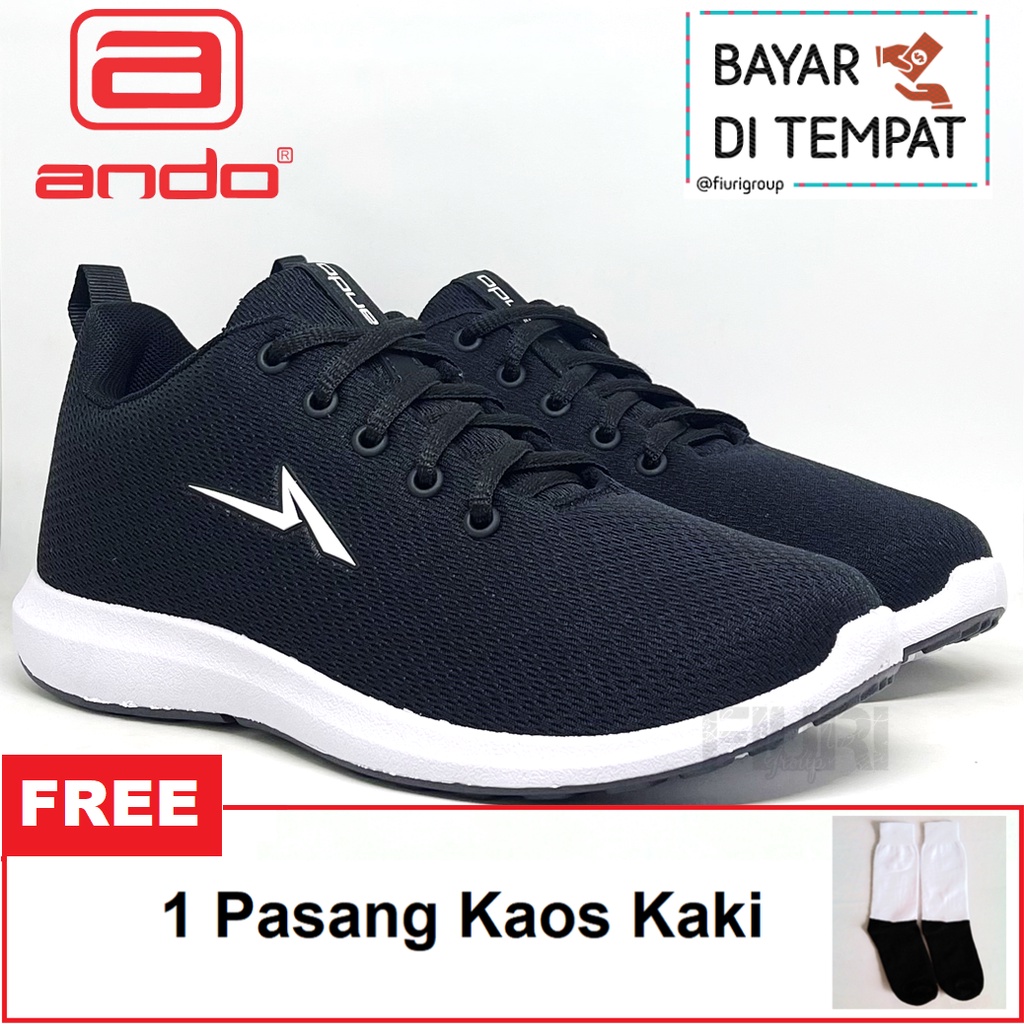 ANDO Man Black White Sepatu Kets Pria - Sepatu Sneakers Pria - Sepatu Olahraga Sport Pria - Sepatu Casual Kanvas - Sepatu Jogging Lari Fitness Gym Senam Pria - Sepatu Sekolah Bertali SMP SMA