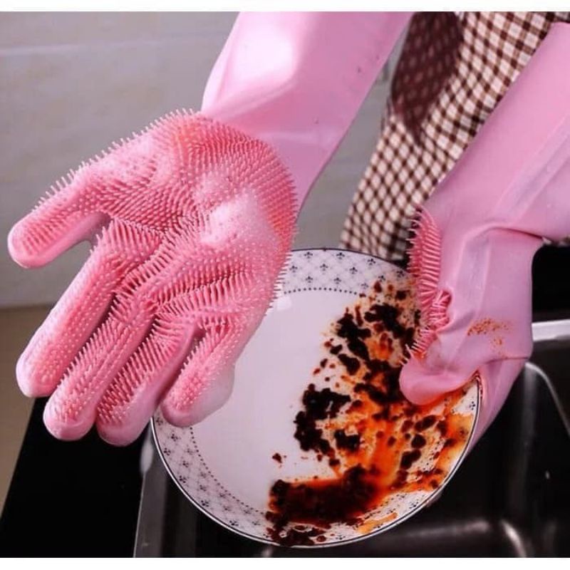 {DS} Sarung Tangan Silikon Gloves MULTIFUNGSI Tebel Tahan Panas Spons Cuci Piring Scrub