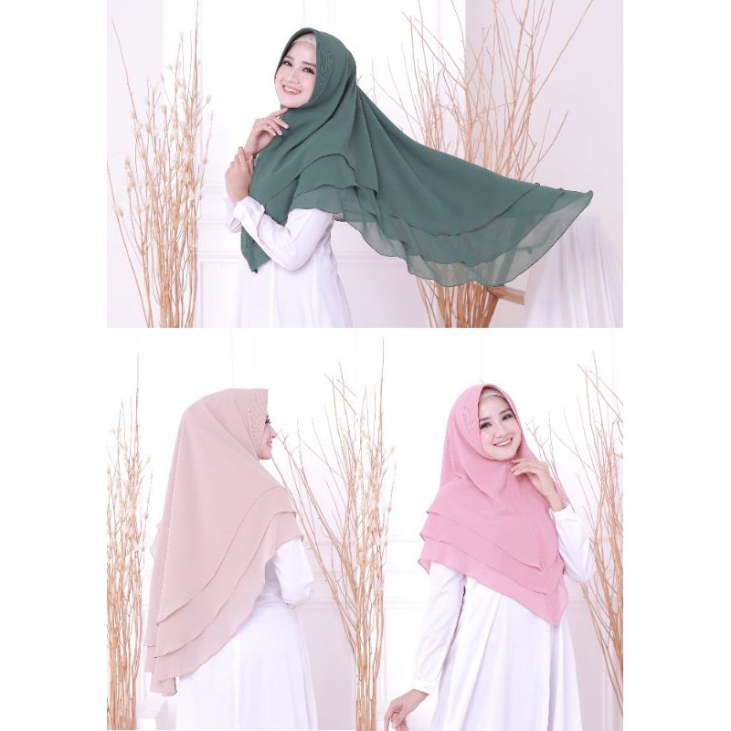 Khimar Ceruty Babydoll - Hijab 3 Layer - Khimar Azzara - Bahan Ceruty Premium - Hijab Syar'i