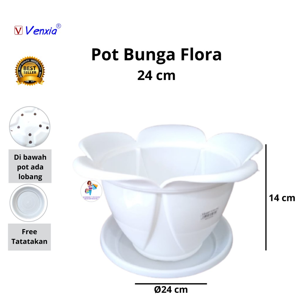 Venxia Pot Bunga Flora Putih (M) + Tatakan