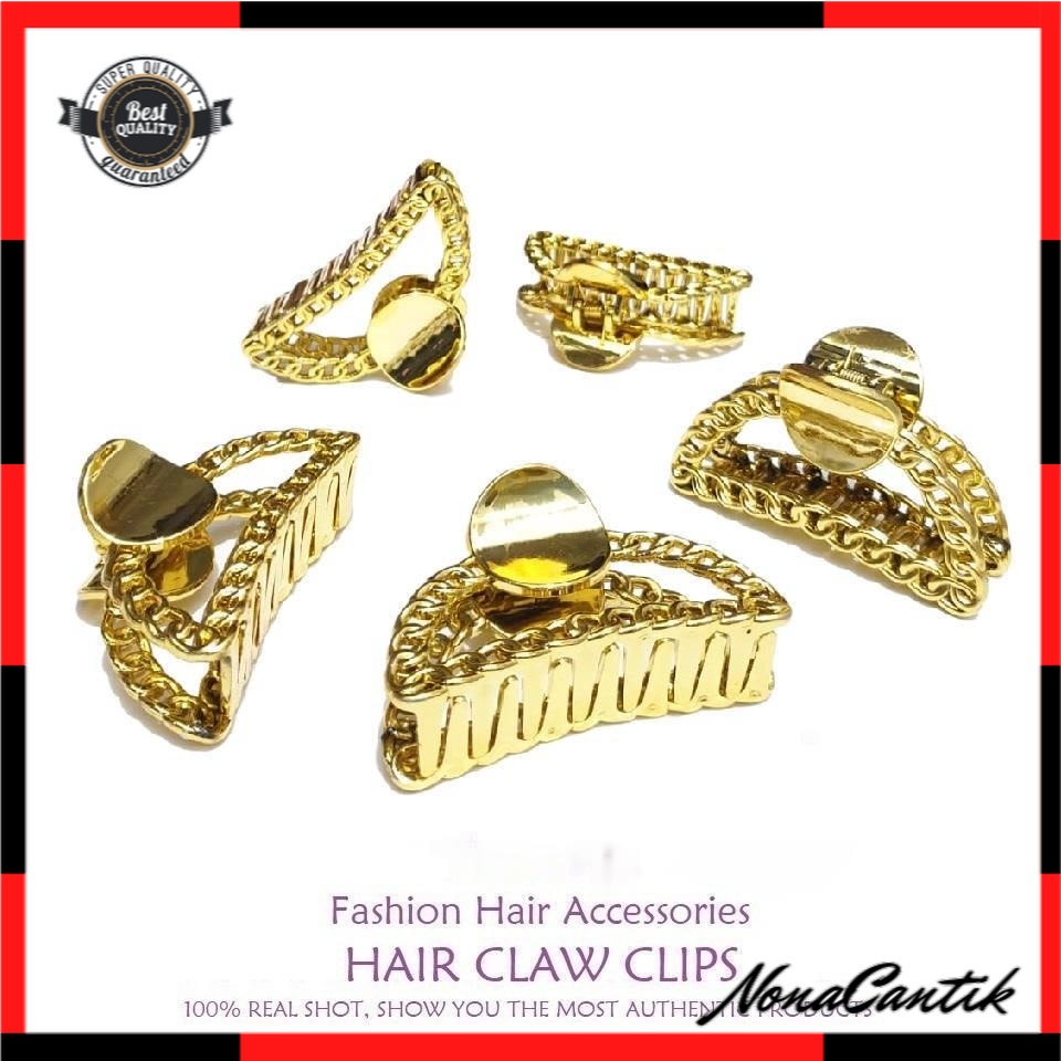 Jepit Rambut Wanita Dewasa Korea Import 9cm JUMBO Warna Emas Motif Rantai Jedai Rantai Bahan Acrylic Hair Claw Clips