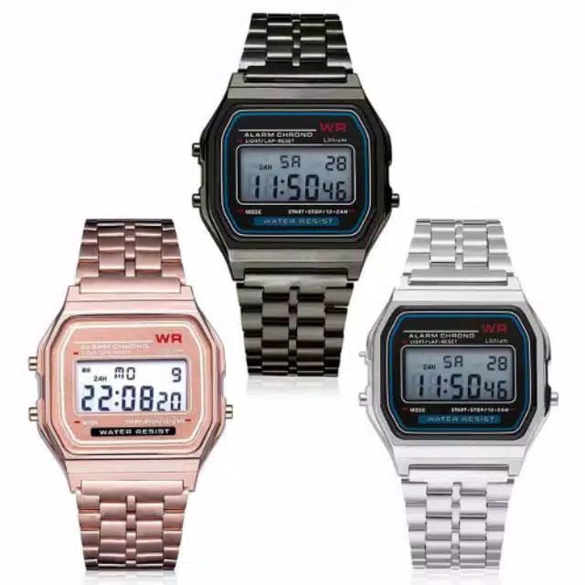 Jam Tangan Wanita Digital Kotak Rantai Model Casio