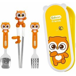 Edison Chopstick Spoon Fork Case Set- Sendok Garpu Sumpit Karakter - Edison Set Chopstik