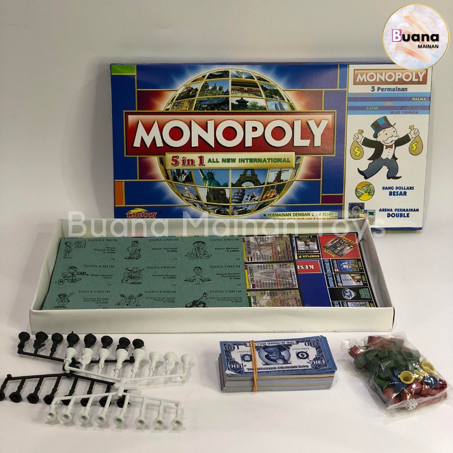 BOARD GAME MONOPOLY 5 IN 1 MAINAN EDUKASI ANAK MONOPOLI - LUDO - HALMA