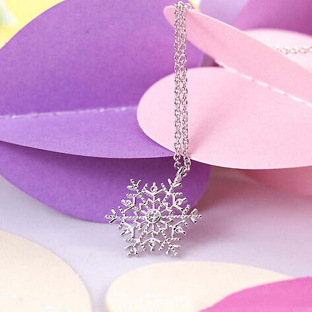 Kalung Frozen Salju Snow Flake Crystal Bertabur Berlian Cantik PGM K57