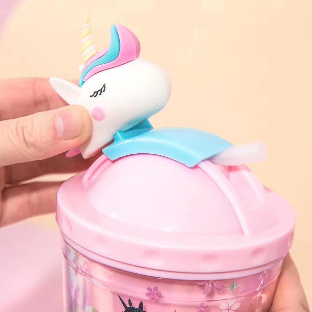 GELAS TUMBLER UNICORN RAINBOW GLITTER 450ML BOTOL MINUM ANAK KADO HADIAH PEREMPUAN CEWEK