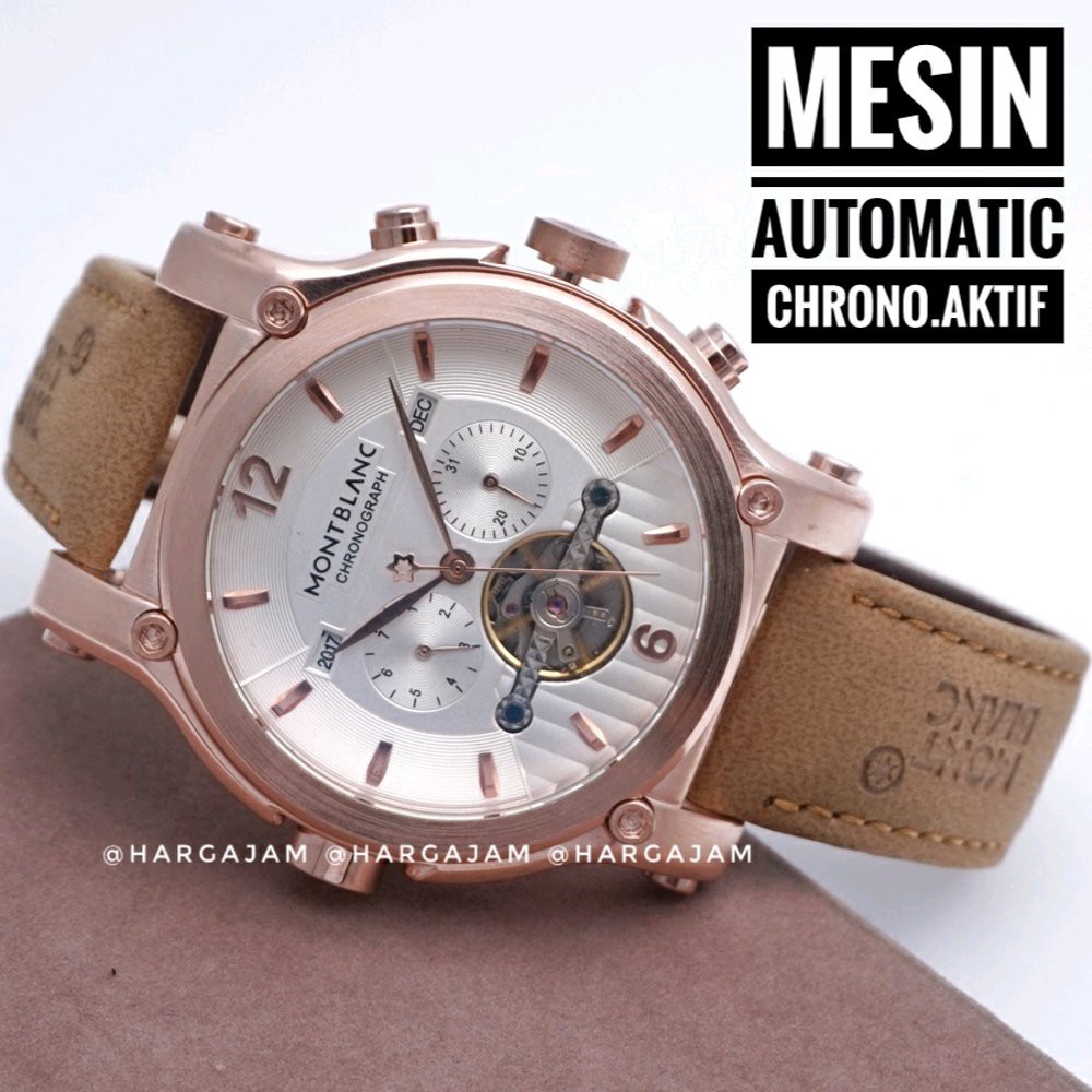 Jam Tangan Pria Automatic Montblanc Gold M2232 Leather Strap by hargajam matic