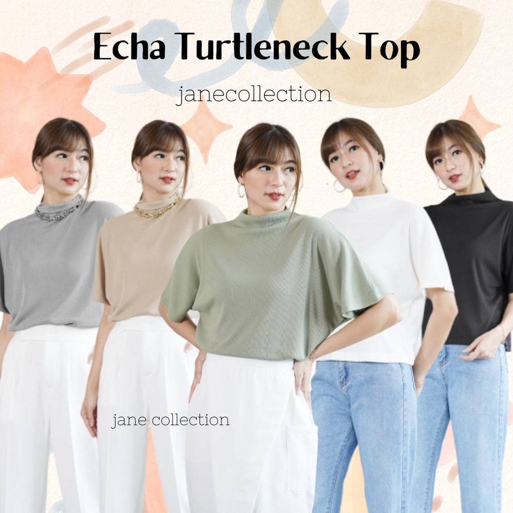 JANE COLLECTION || Atasan Wanita Rajut Putih Oversize XXL Blouse Bigsize Knit Echa Turtleneck Top Hitam Baju Casual Cewek Korea Turtle Neck Leher Tinggi Matcha Krem Abu Abu