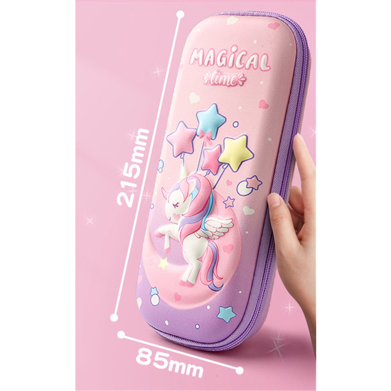 Kotak Pensil Tiga Lapis Motif Unicorn 3D Bahan EVA Kapasitas Besar Untuk Anak Sekolah