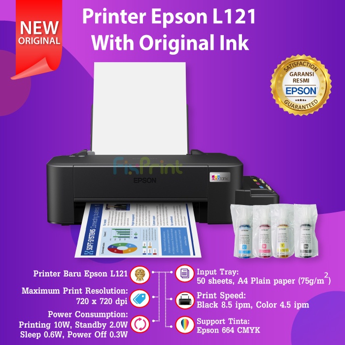 Printer Epson Tank L121 ORIGINAL Pengganti Printer Epson L120 A4 Ink Tank Infus Pabrik Print Saja Print Foto Warna Photo Murah