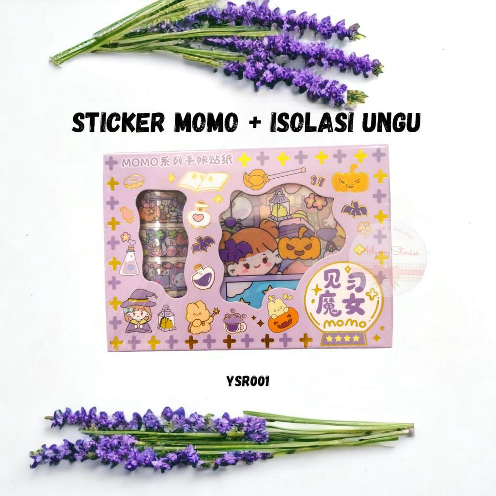 Sticker Momo Set Roll Washitape Isi 4 Roll + Sticker