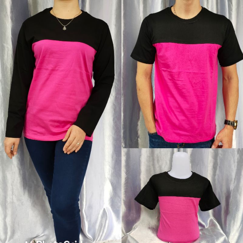 kaos polos reglan Pink-Hitam kombinasi uk 20 22 S M L XL XXL