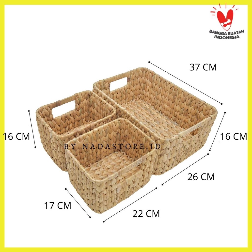 Set of 3 (1 Besar 2 Medium) Water hyacinth baskets / Keranjang Penyimpanan Enceng Gondok Code EC-03