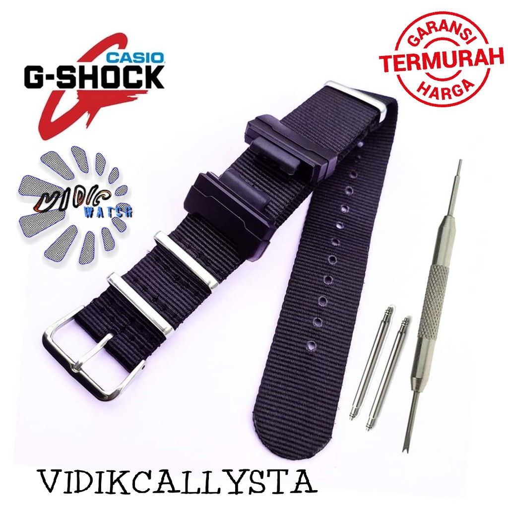 Tali Jam Tangan G-Shock Canvas Hitam Nato Zulu Gshock Kanvas Dengan Adapter Adaptor Hitam Silver
