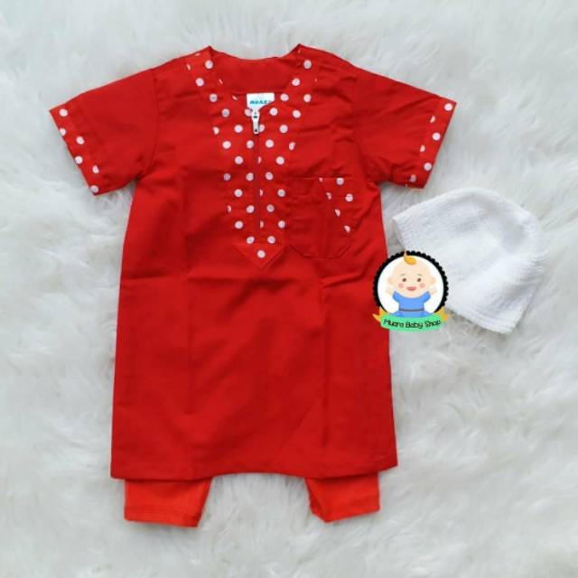 Gamis Koko Turki Merah Cabe Polka Merah