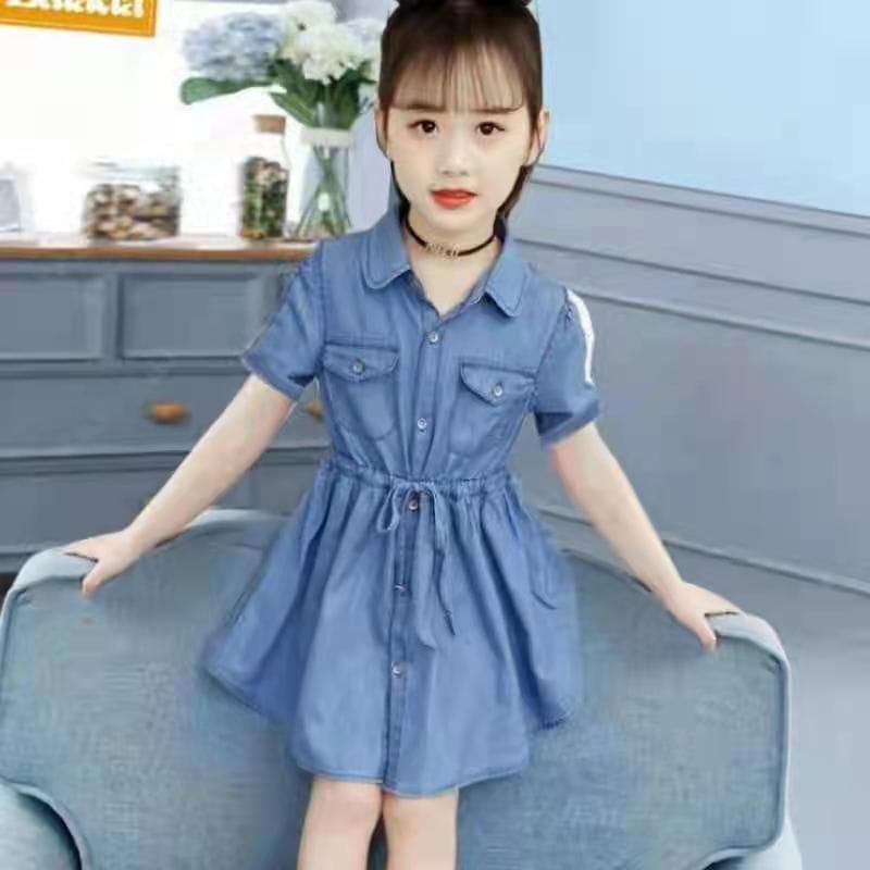 1 - 5 Tahun | Dress Korean Style Dae Hwa / Baju Gaya Elegant Korea Denim Jeans Anak Perempuan kualitas Import Balita Harian Polos Babycinnamon