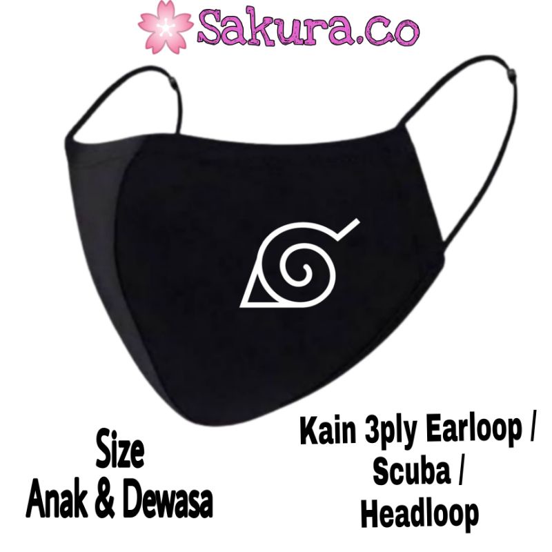 Masker Kain 3ply Anime Naruto Shippuden Simbol Logo Konoha Akatsuki Anak Dewasa - Scuba Earloop Headloop Duckbill Bisa COD dan Gratis Ongkir