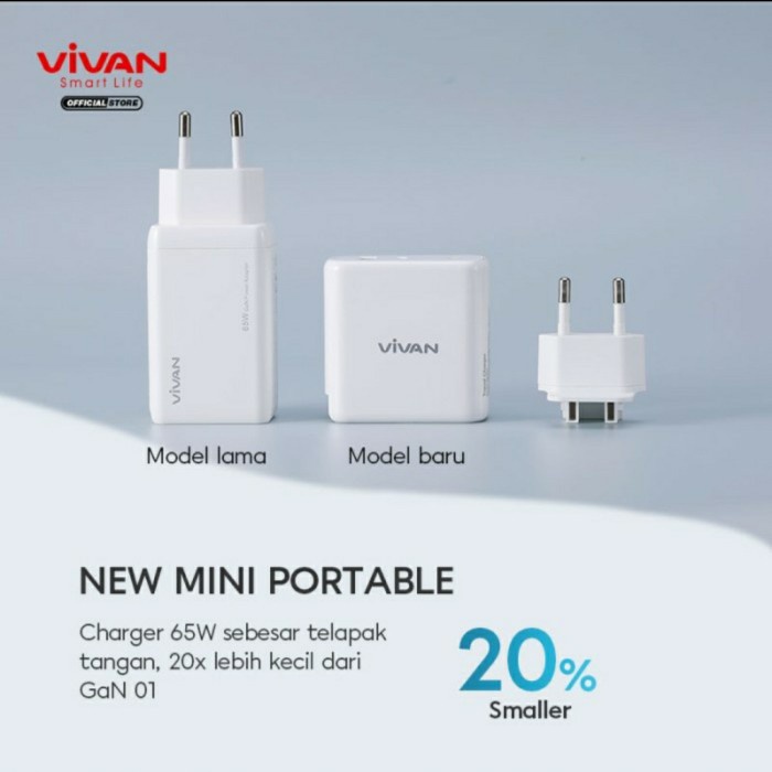 CHARGER 65W 5.4A 2 OUTPUT USB &amp; TYPE C + COLOKAN 2IN1 VIVAN GAN02