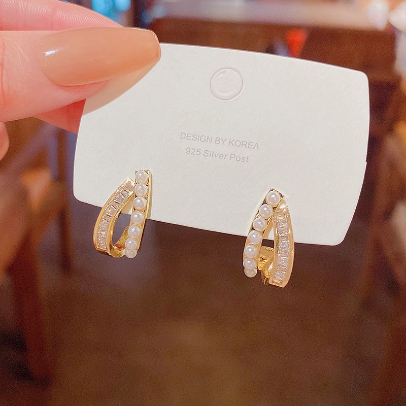 Anting Tusuk Sterling silver 925 Hias Mutiara / Kristal Zircon Mewah Untuk Wanita